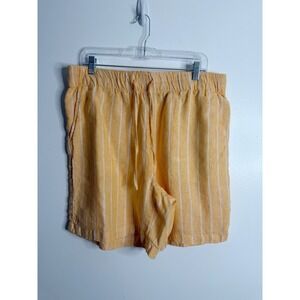 Lands End High Rise Linen Shorts Pull On Orange Stripes Large Pockets Casual